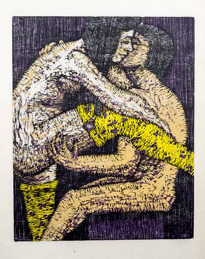 Meias amarelas, Série Romeu e Julieta, xilogravura, H 63 x L 56 cm 1970. | 